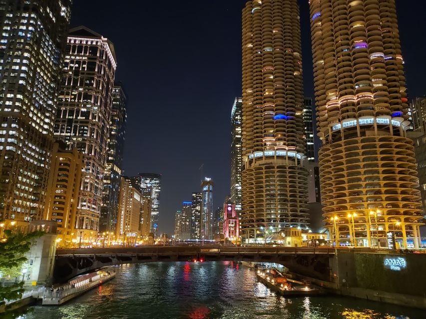 Chicago by Night River and Lake Cruise - Chicago River buildings and the first part of the route
