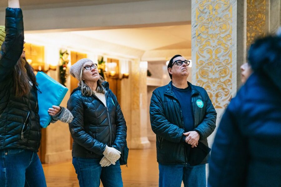 Chicago's Original Dazzling Architectural Interiors Tour - Looking up at the world’s largest Tiffany stained-glass dome